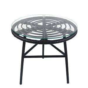 Τραπέζι Κήπου ArteLibre ARELLIUS Μαύρο Μέταλλο/Rattan/Γυαλί 45x45x46cm