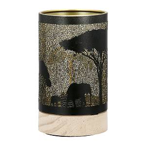 Φανάρι (Led) Κυλινδρικό Μοτίβο Ελέφαντα Μεταλλικό Μαύρο D9X15Cm D9X15Cm