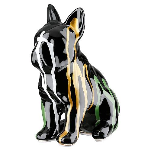 Figure Dog Bulldog Κεραμικό Πολύχρωμο Μαύρο 15X10X19Cm 15X10X19Cm