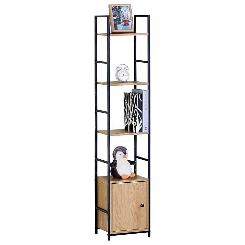 Ραφιέρα ArteLibre ELRIDGE Με Ντουλάπι Δρυς/Μαύρο Μοριοσανίδα/Μέταλλο 29.1x23.5x144cm