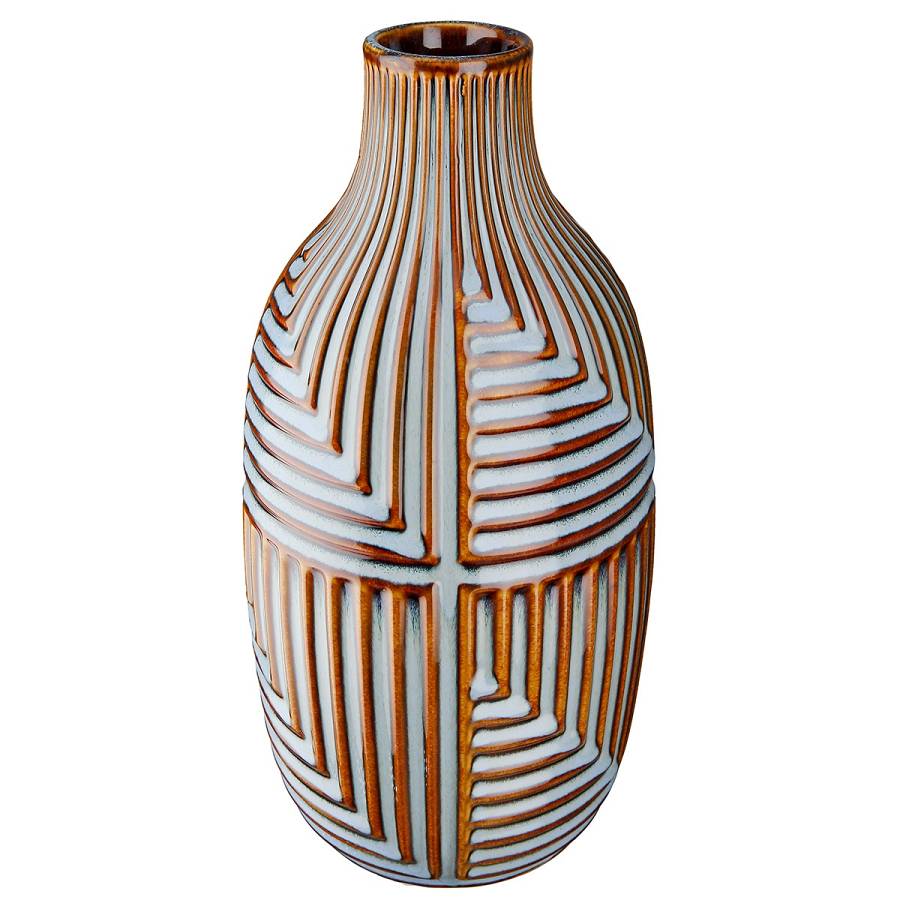 Βάζο Batista Ριγέ Κεραμικό Μπλε/Καφέ 28x14cm