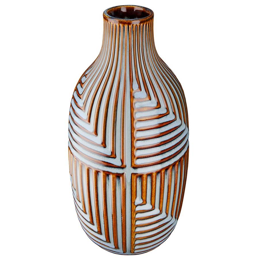 Βάζο Batista Ριγέ Κεραμικό Μπλε/Καφέ 28x14cm