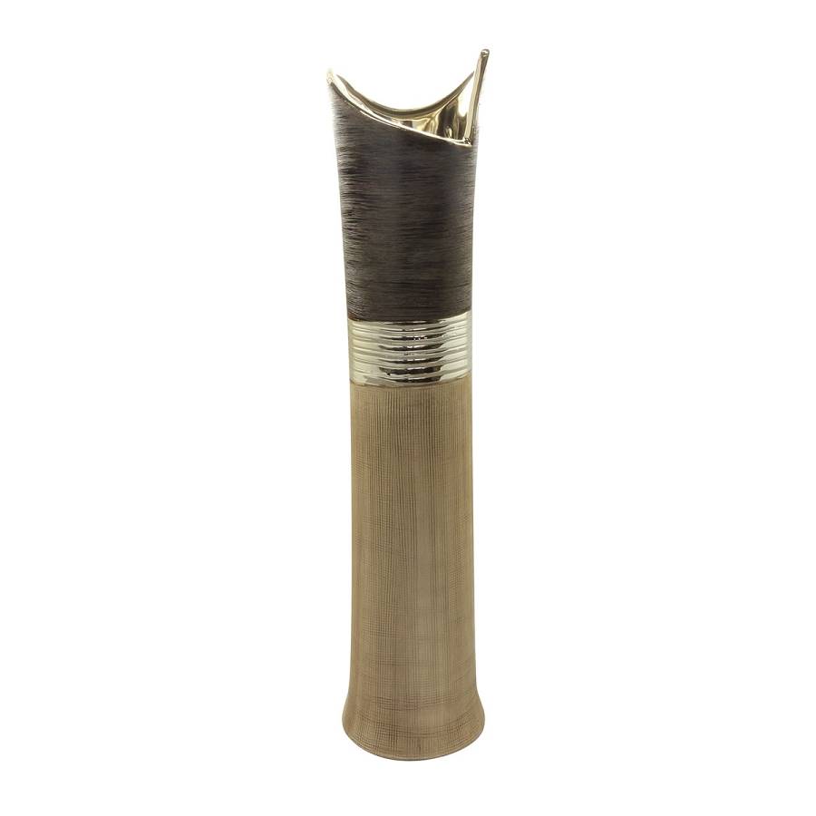 Βάζο Bradora Striped Κεραμικό Beige Brown PU 13x13x60cm