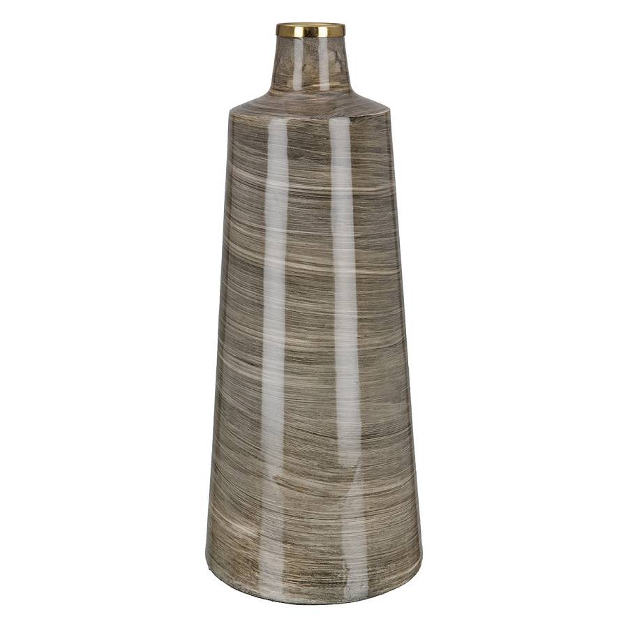 Βάζο Conical Stripes Μέταλλο Brown PU H. 48 cm D. 19 cm