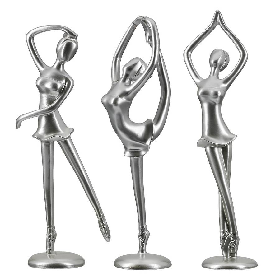 Φιγούρα Μπαλαρίνα Adeline Πολυρεζίνη Ασημί 3Τμχ 9.5x10x29.5cm