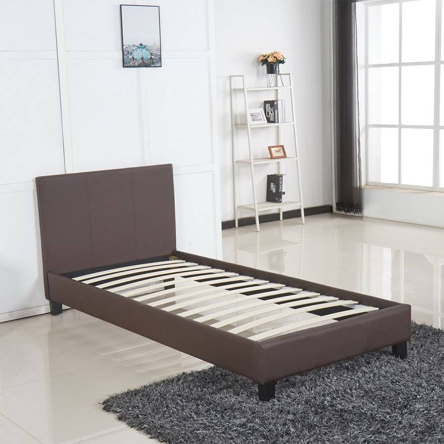 Κρεβάτι ArteLibre AZALEA Σκούρο Καφέ PU 213x101x88cm (Στρώμα 90x200cm)