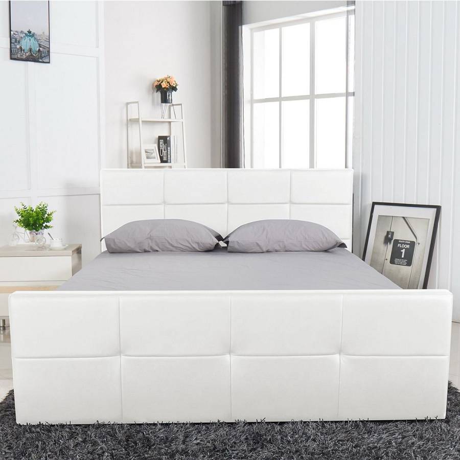 Κρεβάτι ArteLibre ANEMONE Λευκό PU Με Αποθηκευτικό Χώρο 217.5x170.5x100cm (Στρώμα 160x200cm)